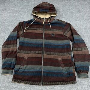 Vissla Jacket Men M Khaki Striped Reversible Breakers III Fleece Hood Full Zip